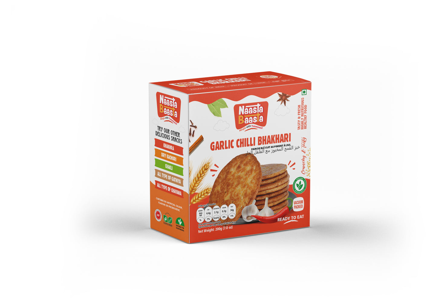 Garlic Chilli Bhakhari - 200g (Vacuum Packed) | Naasta Baasta