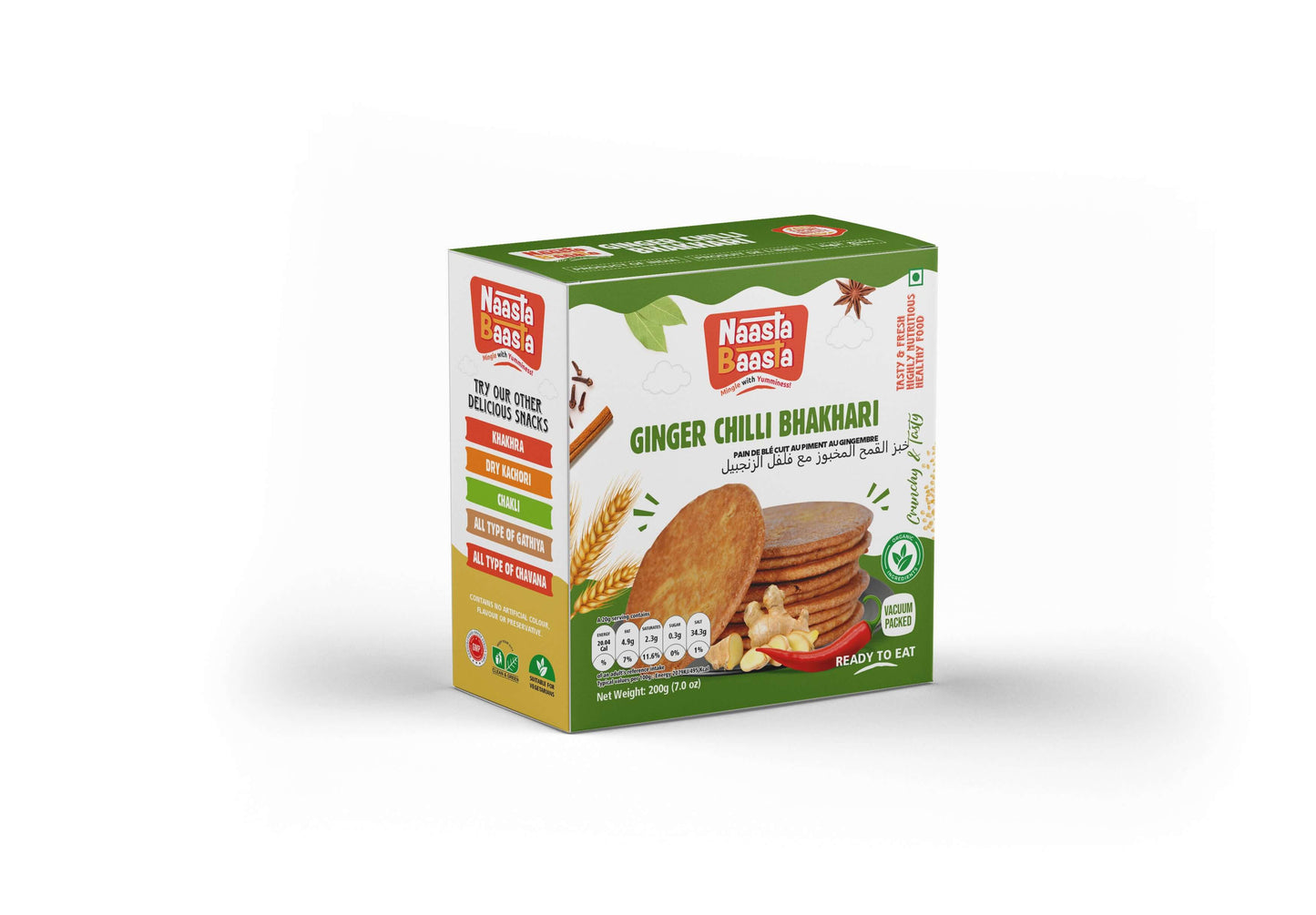 Ginger Chilli Bhakhari - 200g (Vacuum Packed) | Naasta Baasta