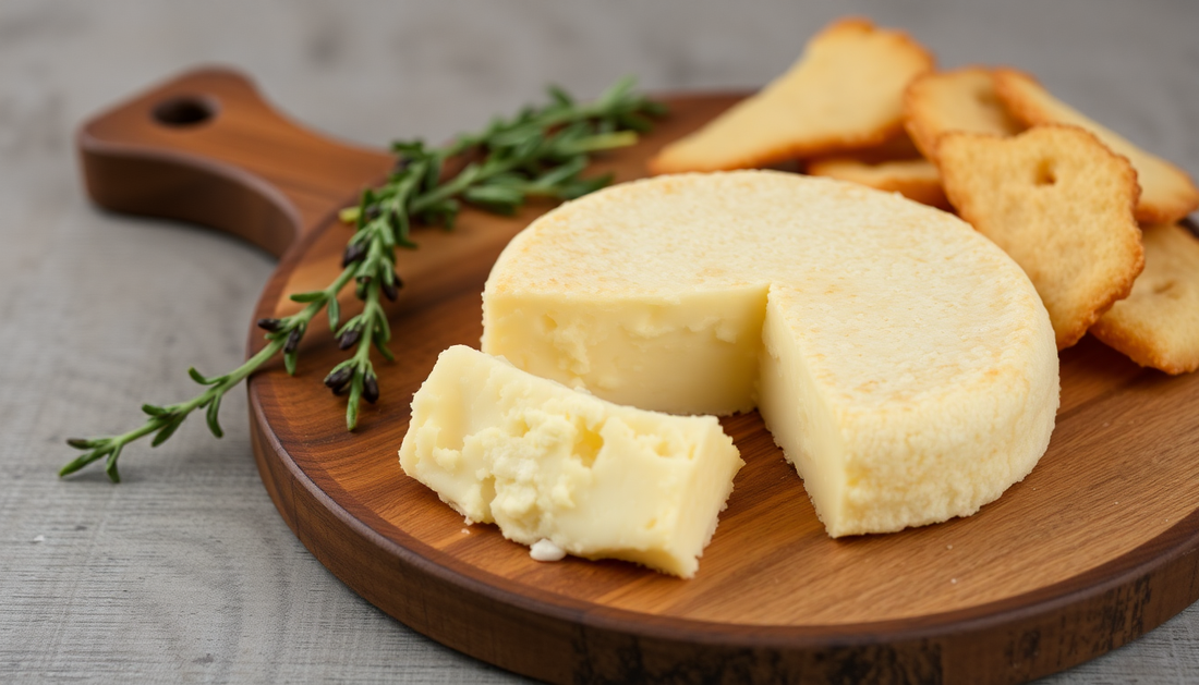 Crispy cheese on a wooden platter