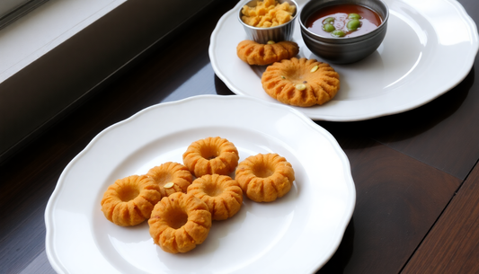 Traditional Indian snacks Bhakhri and Khakhra on a platter
