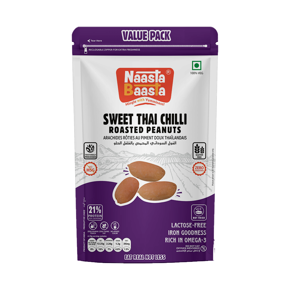 Sweet Thai Chilli Roasted Peanuts - 140g Value Pack  Naasta Baasta