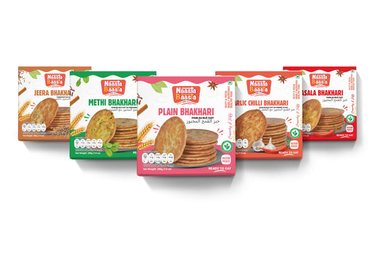 Bhakhari Combo Pack - Jeera, Methi, Plain, Garlic Chilli, Masala (200g Each) | Ready to Eat, Vacuum Packed - naasta baasta