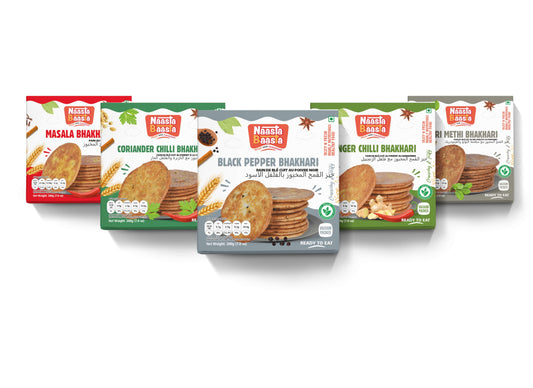 Bhakhari Combo Pack - Masala, Coriander Chilli, Black Pepper, Ginger Chilli, Bajri Methi (200g Each) | Ready to Eat, Vacuum Packed - naasta baasta