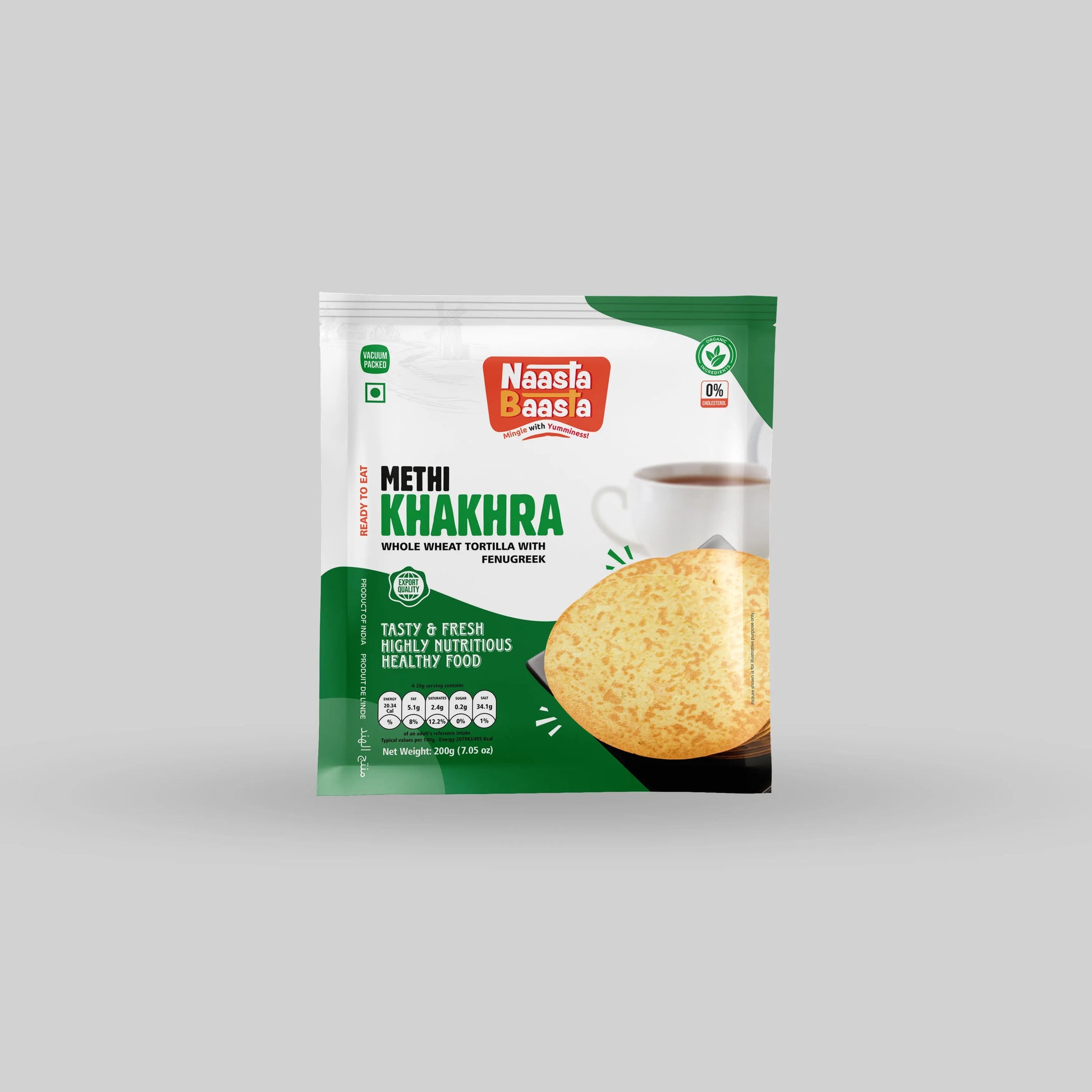 Methi Khakhra – Whole Wheat Tortilla with Fenugreek, 200g naasta baasta